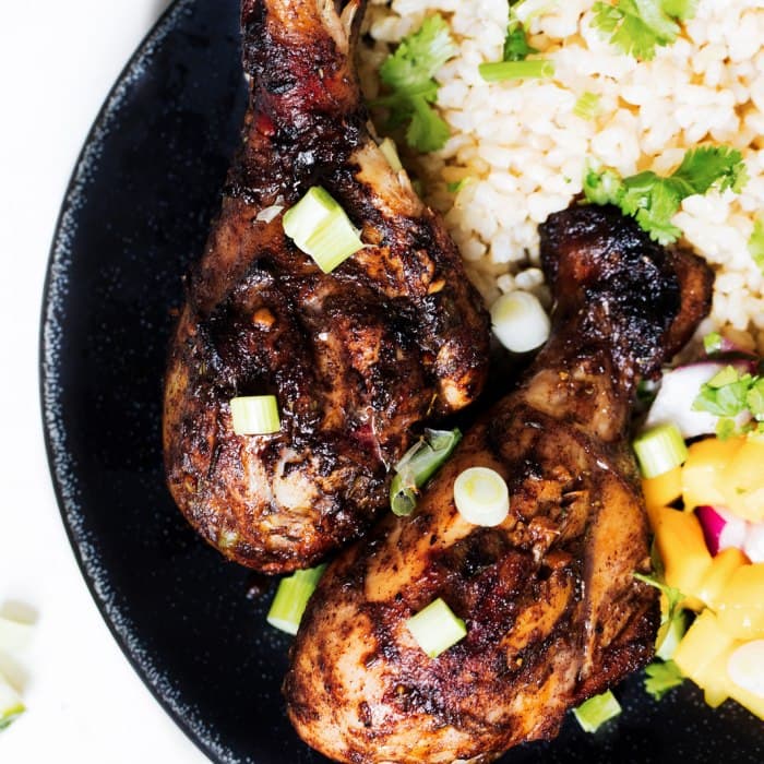Traditional Caribbean jerk chicken dish